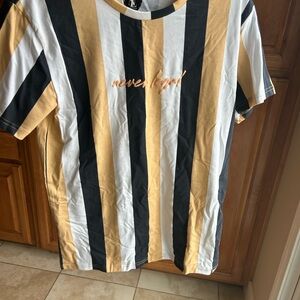 Striped Black and Tan T-Shirt “never legal”